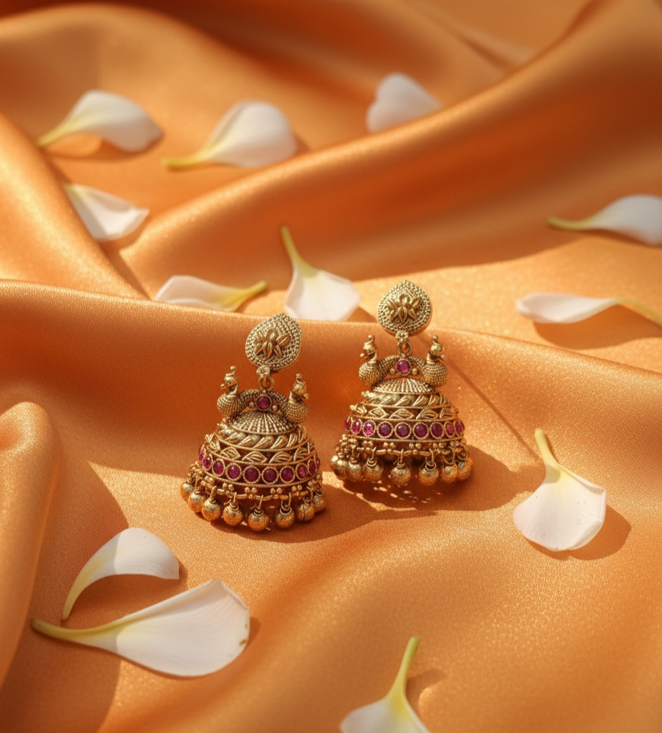 Antique Gold Peacock Jhumka