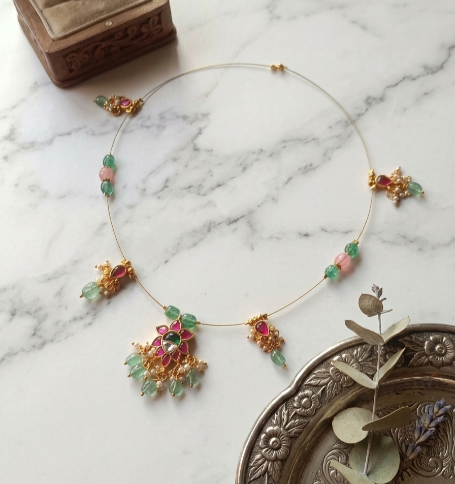 Pastel Green Kundan Invisible Necklace
