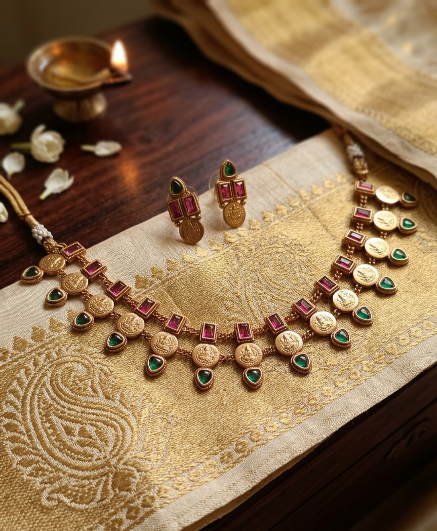 Antique triple layer Lakshmi Necklace