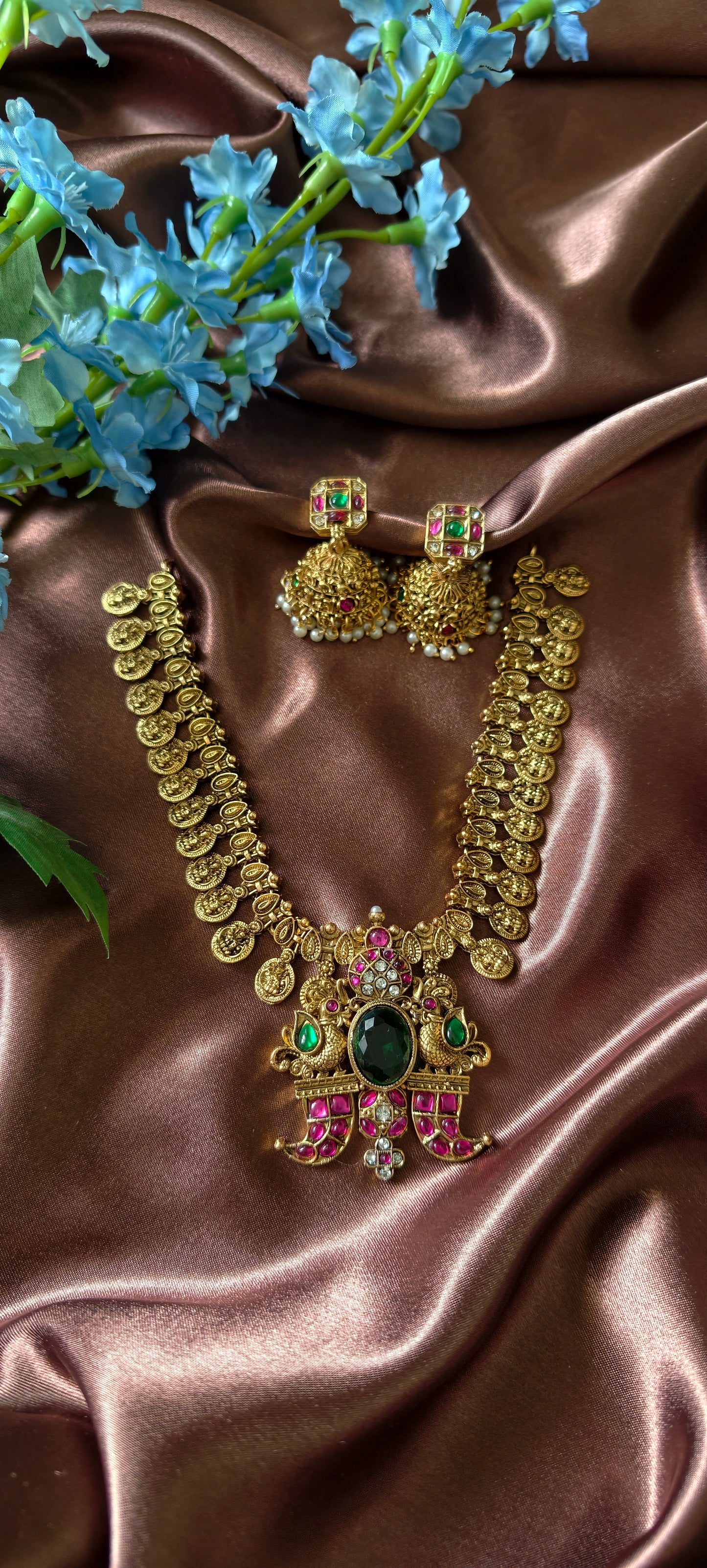 Emerald Stone Lakshmi Coin Necklace