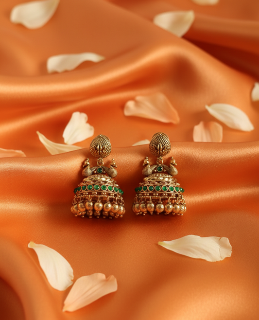 Antique Gold Peacock Jhumka
