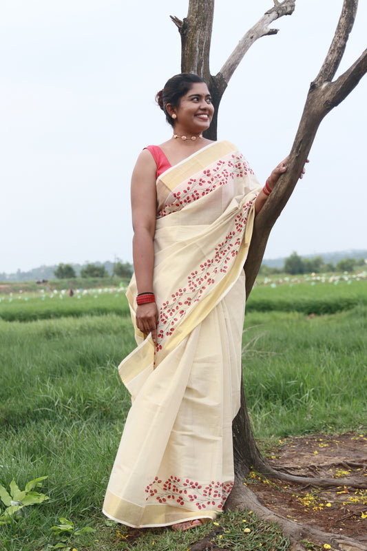 Cherry blossom Pure Handloom Tissue Saree (with blouse)