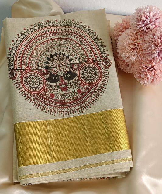 Theyyam Design Pure Handloom Tissue Saree (with blouse)