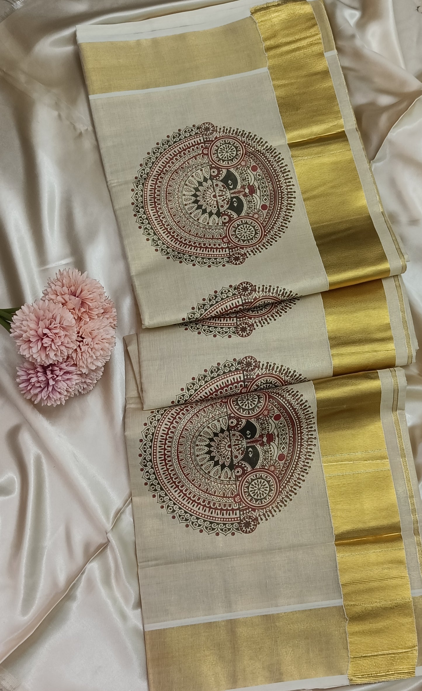 Theyyam Design Pure Handloom Tissue Saree (with blouse)