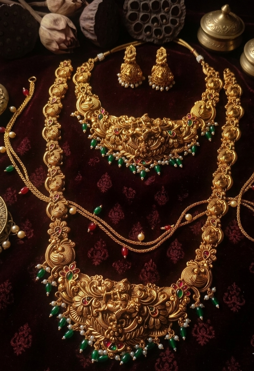 Vrindhavan Antique Gold Premium Bridal Combo Set