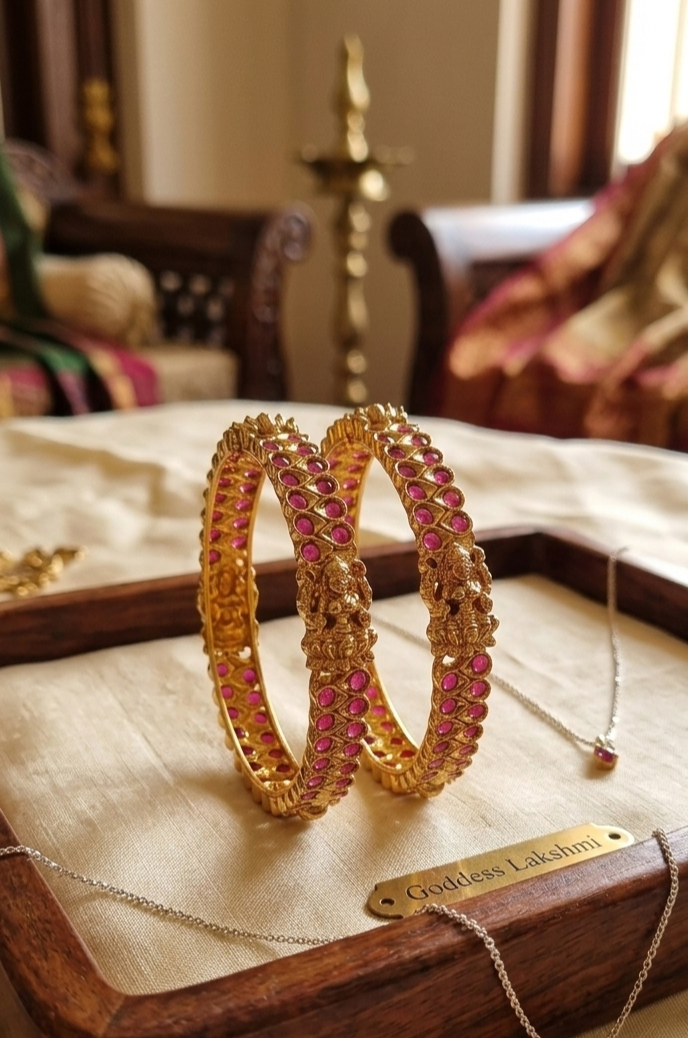 Gold Lakshmi Ruby Bangles