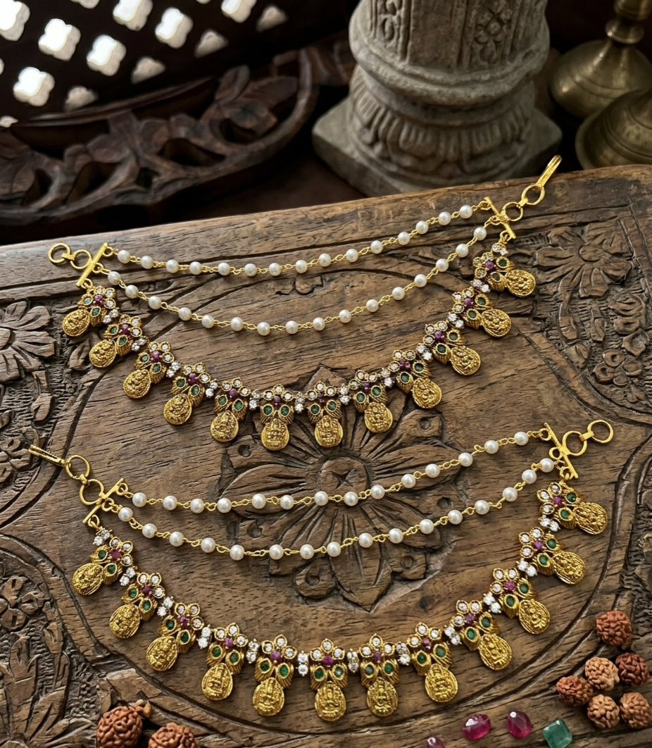 Laxmi Stone Pearl Earrings Chain