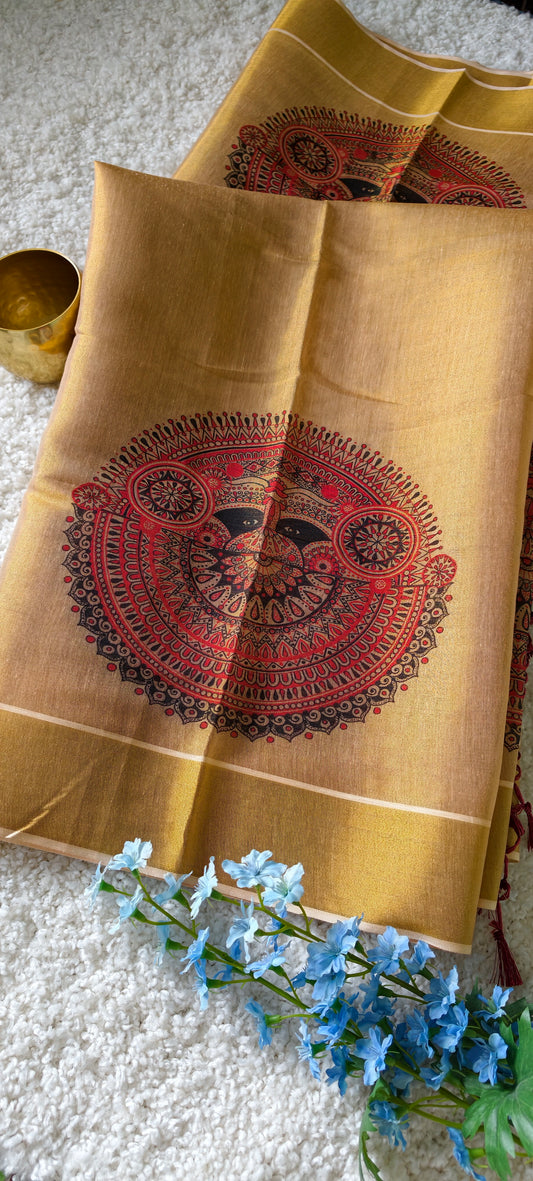 Theyyam Gold Tissue Handloom Saree