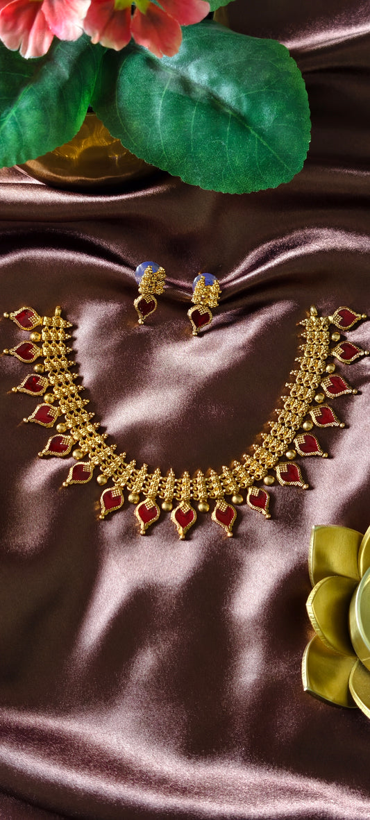 Red & Green Palakka Necklace Set