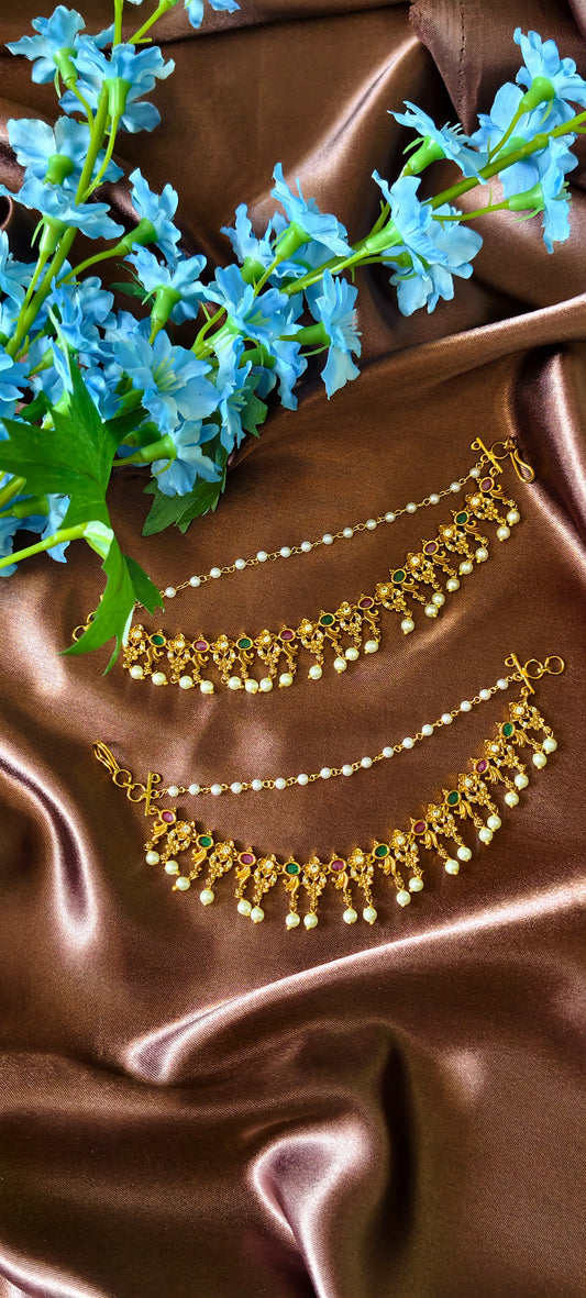 Antique Multicolour Pearl Earrings Chain