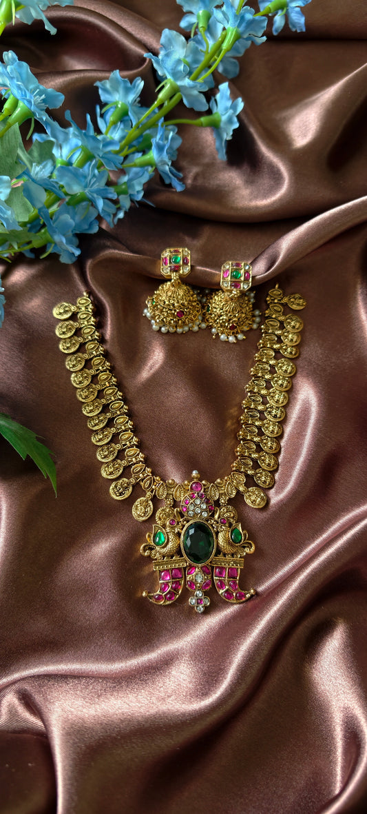 Emerald Stone Lakshmi Coin Necklace